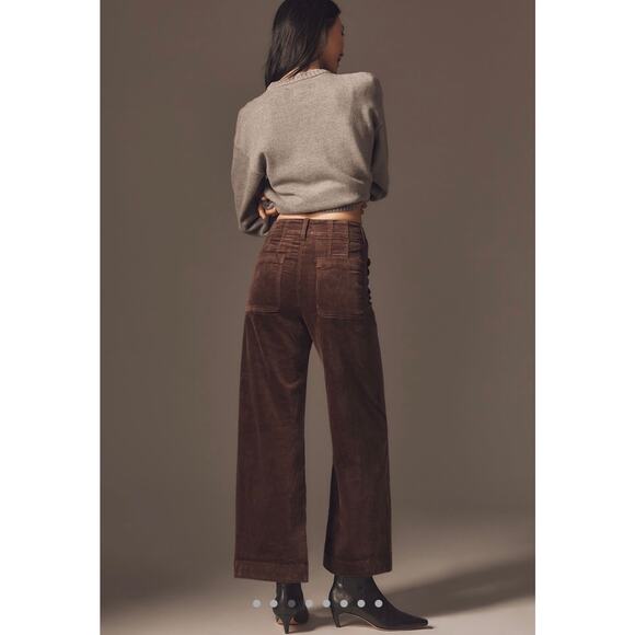 Maeve NEW Colette Scallop Corduroy Crop Wide Brown 28T Pants - Picture 2 of 8